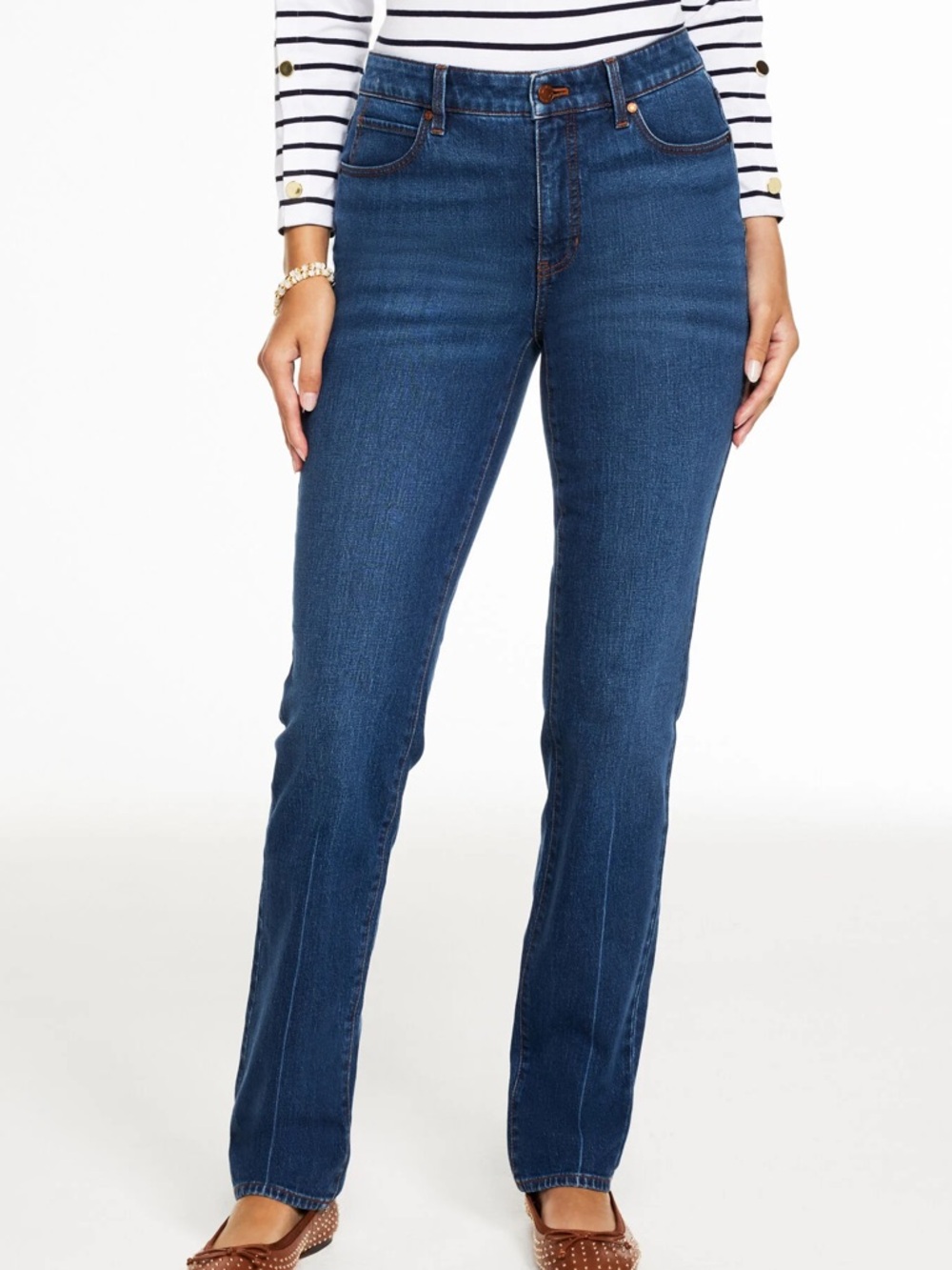 Talbots Women 12P Blue Ramona Wash Denim High Waist Straight Leg Jeans